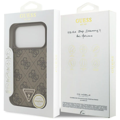 MagSafe-Hülle für Apple iPhone 18 Pro / 17 Pro, Guess, 4G Triangle Strass, Braun