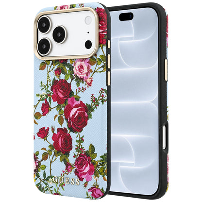 MagSafe-Hülle für Apple iPhone 18 Pro / 17 Pro, Guess, Blossom Roses Print, Bleu