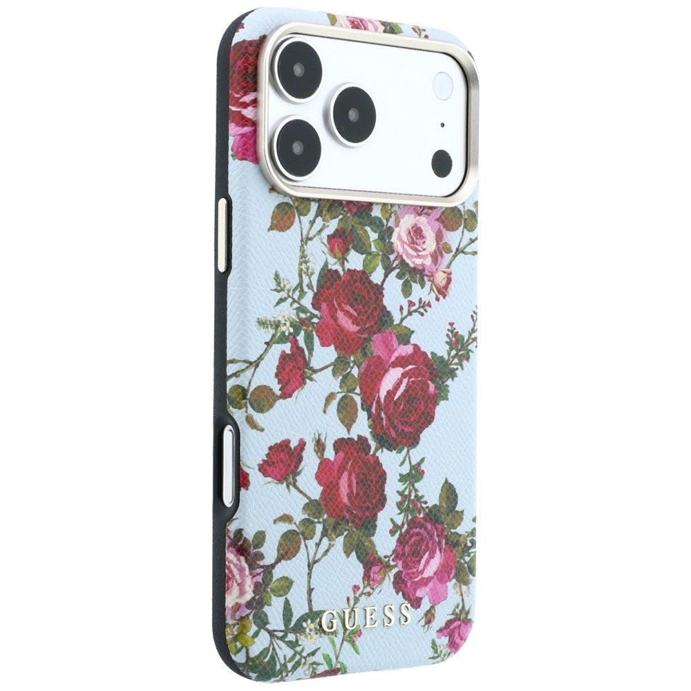 MagSafe-Hülle für Apple iPhone 18 Pro / 17 Pro, Guess, Blossom Roses Print, Bleu
