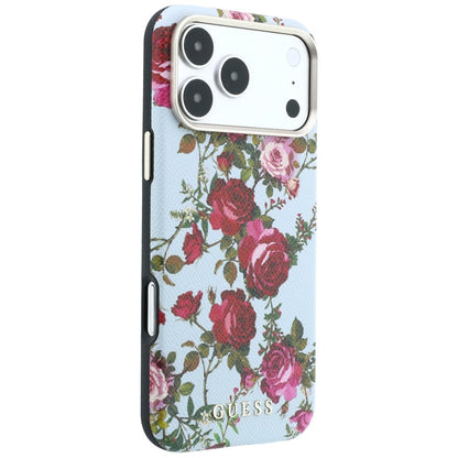 MagSafe-Hülle für Apple iPhone 18 Pro / 17 Pro, Guess, Blossom Roses Print, Bleu
