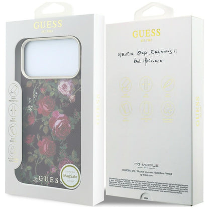 MagSafe-Hülle für Apple iPhone 18 Pro / 17 Pro, Guess, Blossom Roses Print, Weinrot