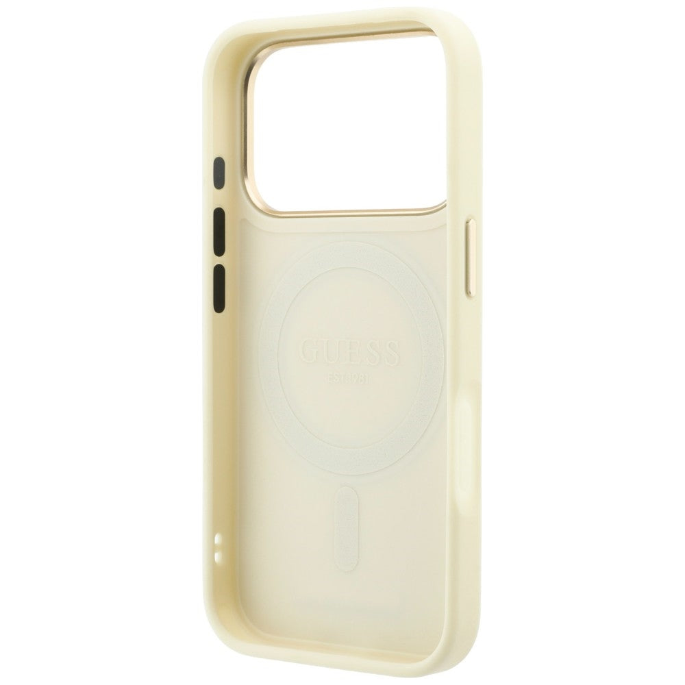 MagSafe-Hülle für Apple iPhone 18 Pro / 17 Pro, Guess, Grained Ring Stand 360 Classic, Beige