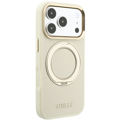 MagSafe-Hülle für Apple iPhone 18 Pro / 17 Pro, Guess, Grained Ring Stand 360 Classic, Beige