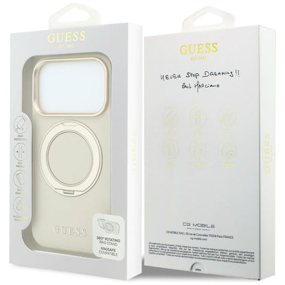 MagSafe-Hülle für Apple iPhone 18 Pro / 17 Pro, Guess, Grained Ring Stand 360 Classic, Beige