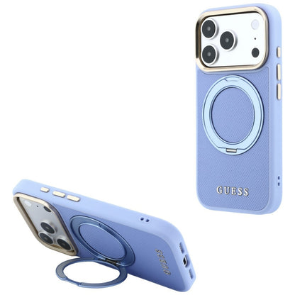 MagSafe Case for Apple iPhone 18 Pro / 17 Pro, Guess, Grained Ring Stand 360 Classic, Blue