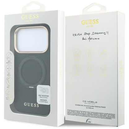 MagSafe-Hülle für Apple iPhone 18 Pro / 17 Pro, Guess, Grained Ring Stand 360 Classic, Schwarz
