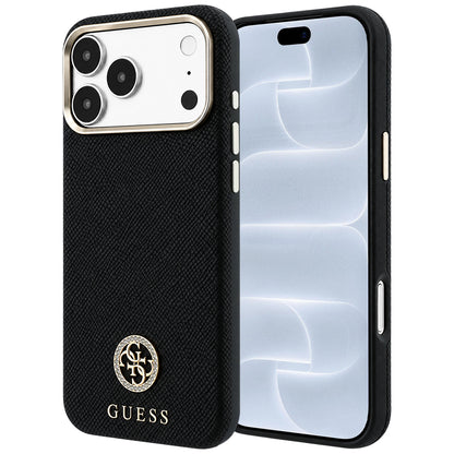 MagSafe Case for Apple iPhone 18 Pro / 17 Pro, Guess, Grained Round Strass Logo, Black