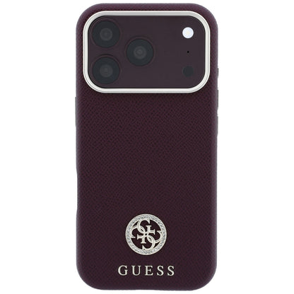 MagSafe-Hülle für Apple iPhone 18 Pro / 17 Pro, Guess, genarbtes rundes Strass-Logo, Weinrot