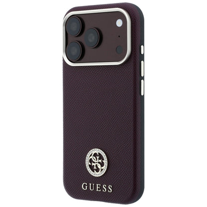MagSafe-Hülle für Apple iPhone 18 Pro / 17 Pro, Guess, genarbtes rundes Strass-Logo, Weinrot