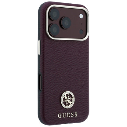 MagSafe-Hülle für Apple iPhone 18 Pro / 17 Pro, Guess, genarbtes rundes Strass-Logo, Weinrot