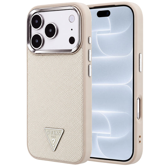 MagSafe-Hülle für Apple iPhone 18 Pro / 17 Pro, Guess, Geprägtes Dreieck-Logo, Beige