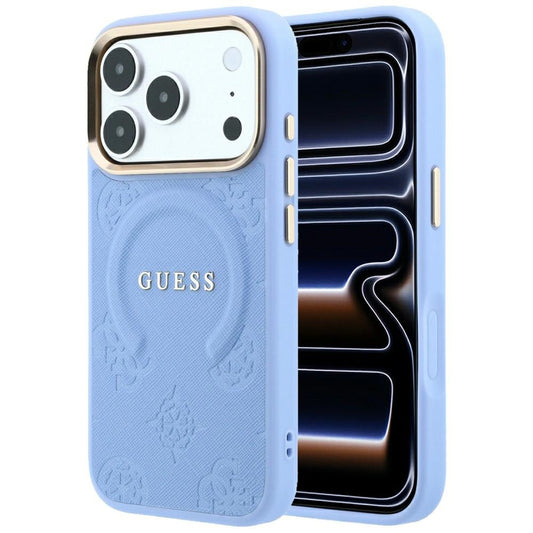 MagSafe-Hülle für Apple iPhone 18 Pro / 17 Pro, Guess, Saffiano Peony Ring, Blau