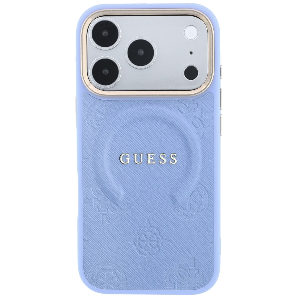 MagSafe-Hülle für Apple iPhone 18 Pro / 17 Pro, Guess, Saffiano Peony Ring, Blau