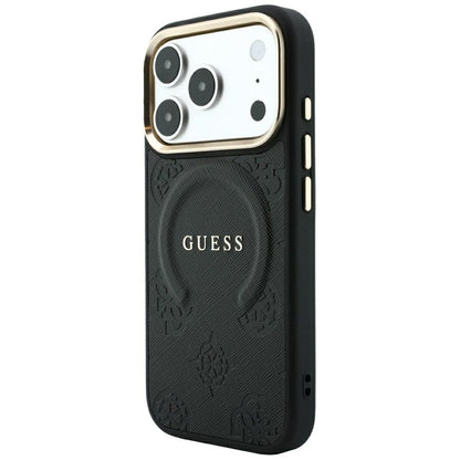 MagSafe-Hülle für Apple iPhone 18 Pro / 17 Pro, Guess, Saffiano Peony Ring, Schwarz