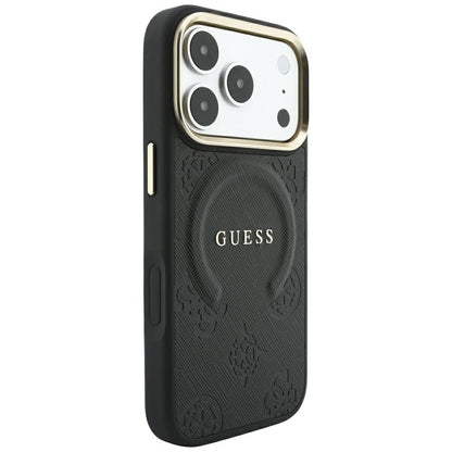 MagSafe-Hülle für Apple iPhone 18 Pro / 17 Pro, Guess, Saffiano Peony Ring, Schwarz
