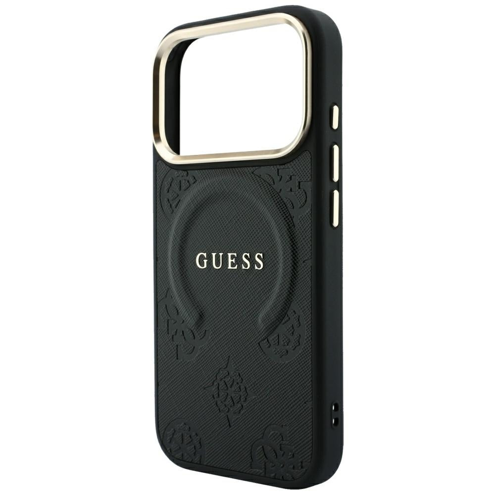 MagSafe-Hülle für Apple iPhone 18 Pro / 17 Pro, Guess, Saffiano Peony Ring, Schwarz