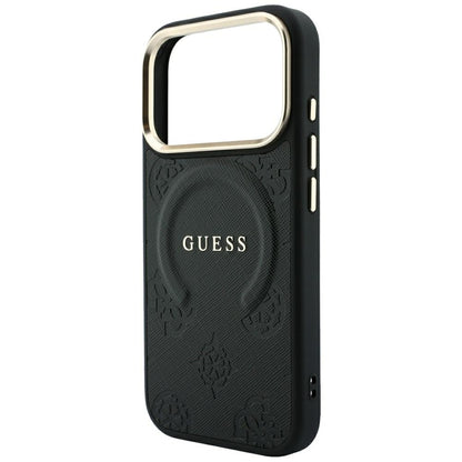 MagSafe-Hülle für Apple iPhone 18 Pro / 17 Pro, Guess, Saffiano Peony Ring, Schwarz