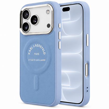 MagSafe-Hülle für Apple iPhone 18 Pro / 17 Pro, Karl Lagerfeld, Embossed Open Ring RSG Logo, Blau