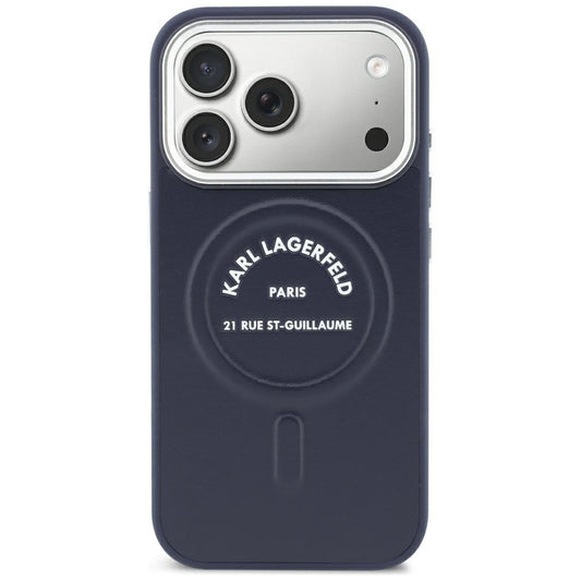 MagSafe Case for Apple iPhone 18 Pro / 17 Pro, Karl Lagerfeld, Embossed Open Ring RSG Logo, Blue