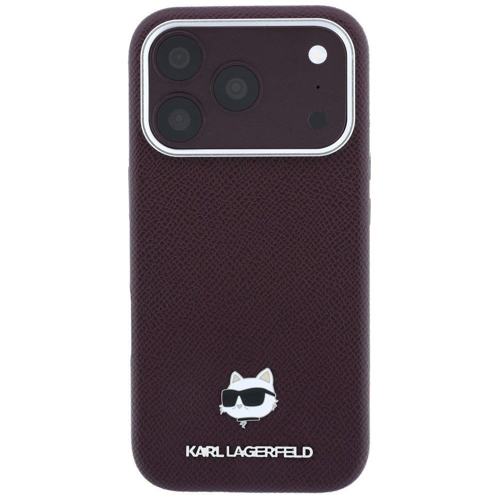 MagSafe-Hülle für Apple iPhone 18 Pro / 17 Pro, Karl Lagerfeld, Geprägter Choupette-Kopf, Weinrot