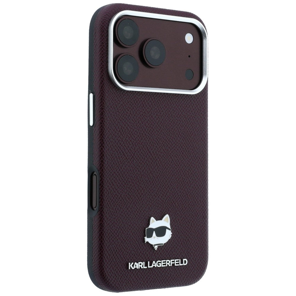 MagSafe-Hülle für Apple iPhone 18 Pro / 17 Pro, Karl Lagerfeld, Geprägter Choupette-Kopf, Weinrot