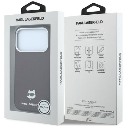 MagSafe-Hülle für Apple iPhone 18 Pro / 17 Pro, Karl Lagerfeld, Geprägter Choupette-Kopf, Weinrot