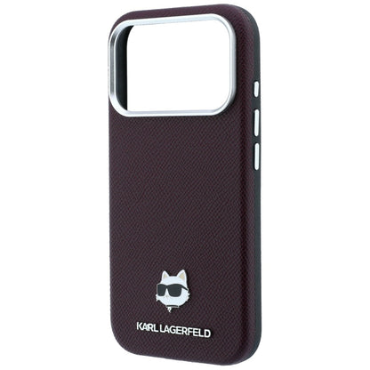 MagSafe-Hülle für Apple iPhone 18 Pro / 17 Pro, Karl Lagerfeld, Geprägter Choupette-Kopf, Weinrot
