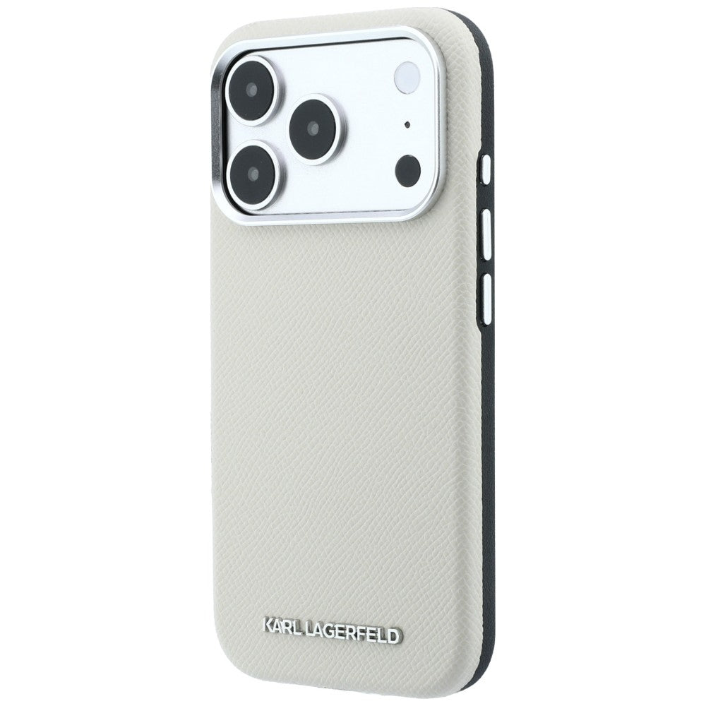 MagSafe-Hülle für Apple iPhone 18 Pro / 17 Pro, Karl Lagerfeld, genarbtes längliches Logo, Beige