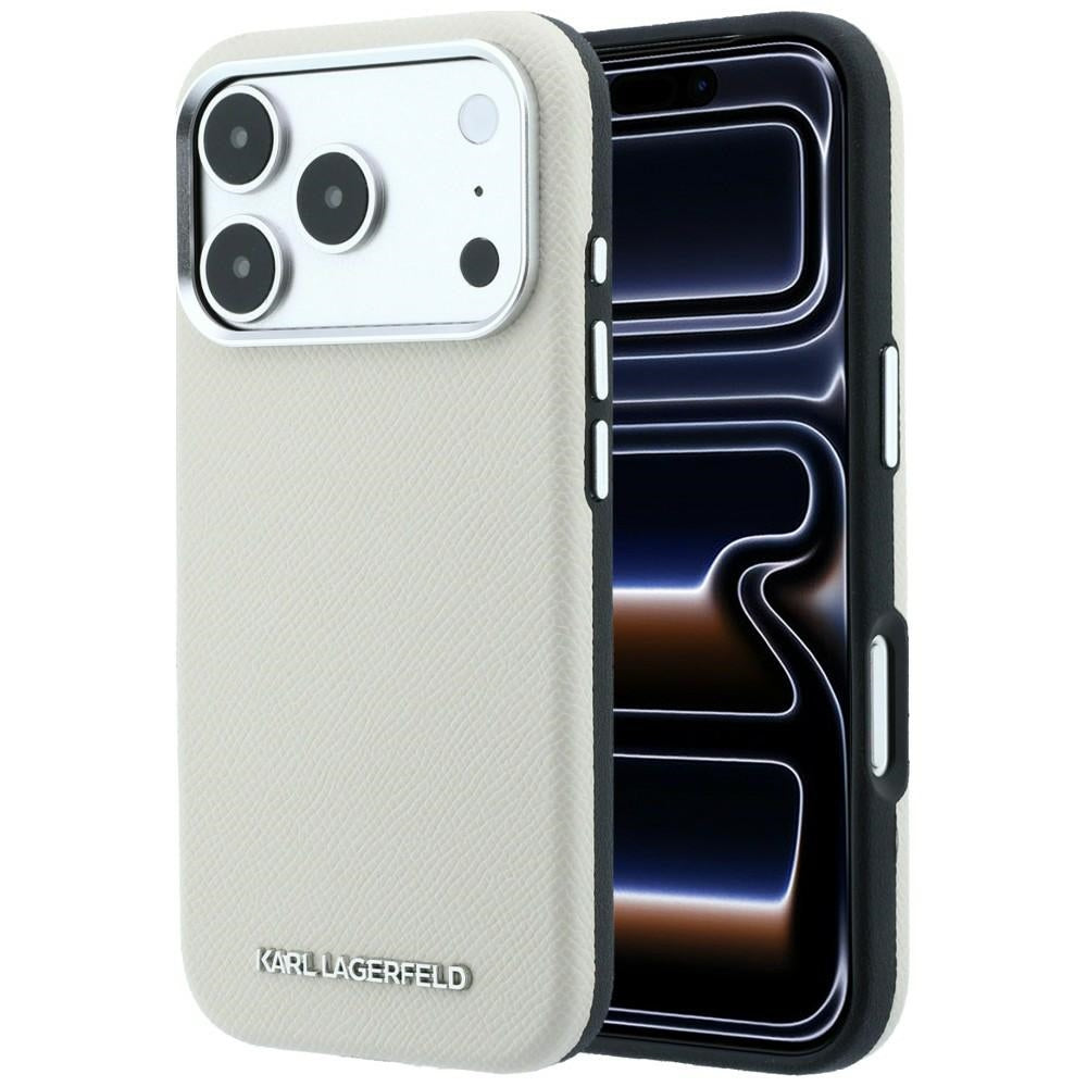 MagSafe-Hülle für Apple iPhone 18 Pro / 17 Pro, Karl Lagerfeld, genarbtes längliches Logo, Beige
