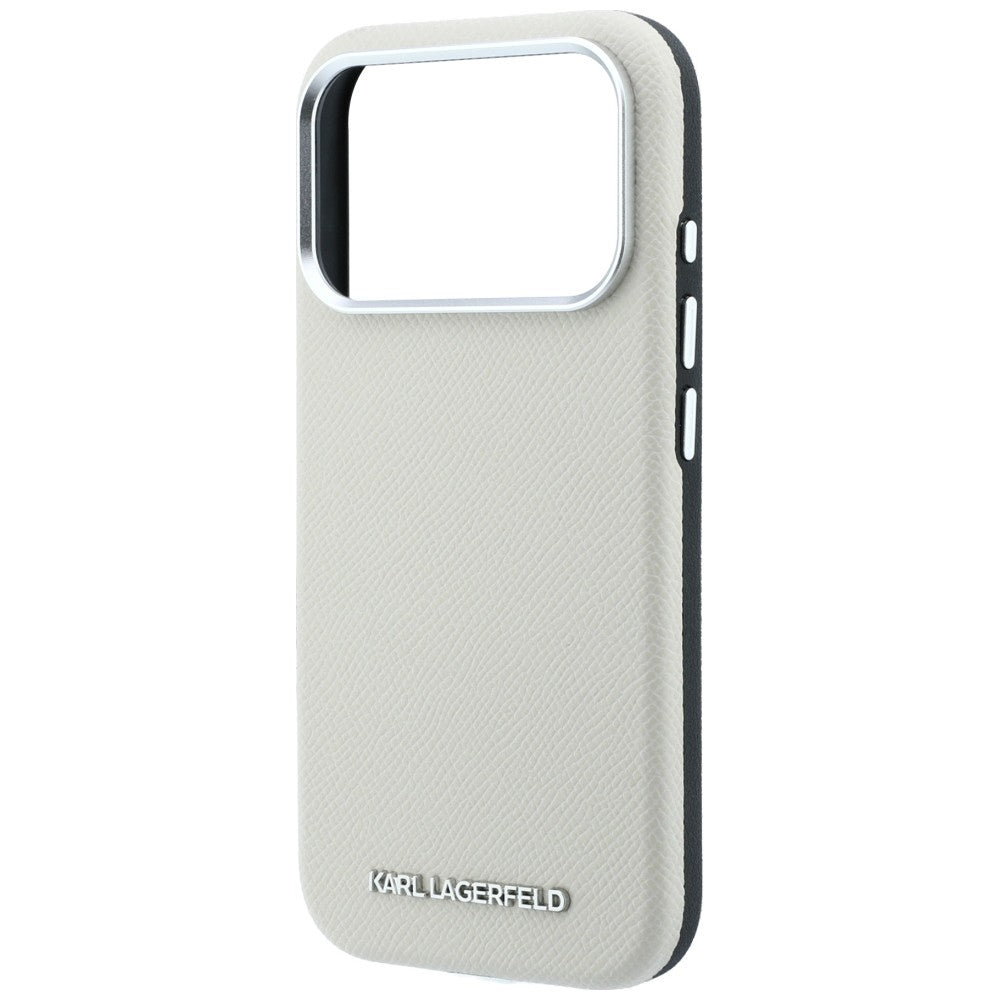 MagSafe-Hülle für Apple iPhone 18 Pro / 17 Pro, Karl Lagerfeld, genarbtes längliches Logo, Beige