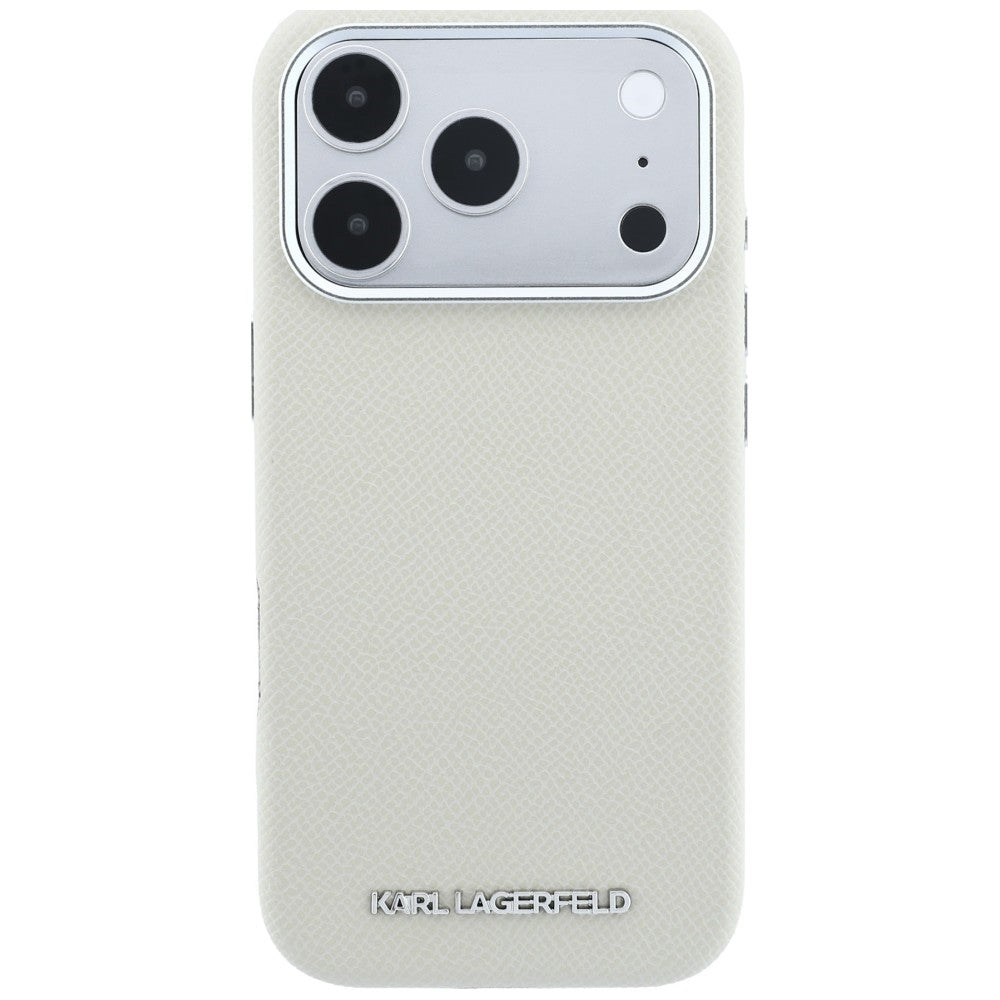 MagSafe-Hülle für Apple iPhone 18 Pro / 17 Pro, Karl Lagerfeld, genarbtes längliches Logo, Beige