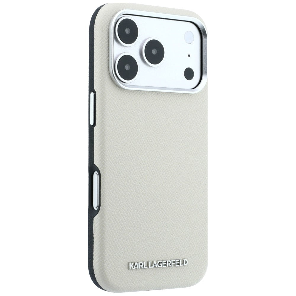 MagSafe-Hülle für Apple iPhone 18 Pro / 17 Pro, Karl Lagerfeld, genarbtes längliches Logo, Beige