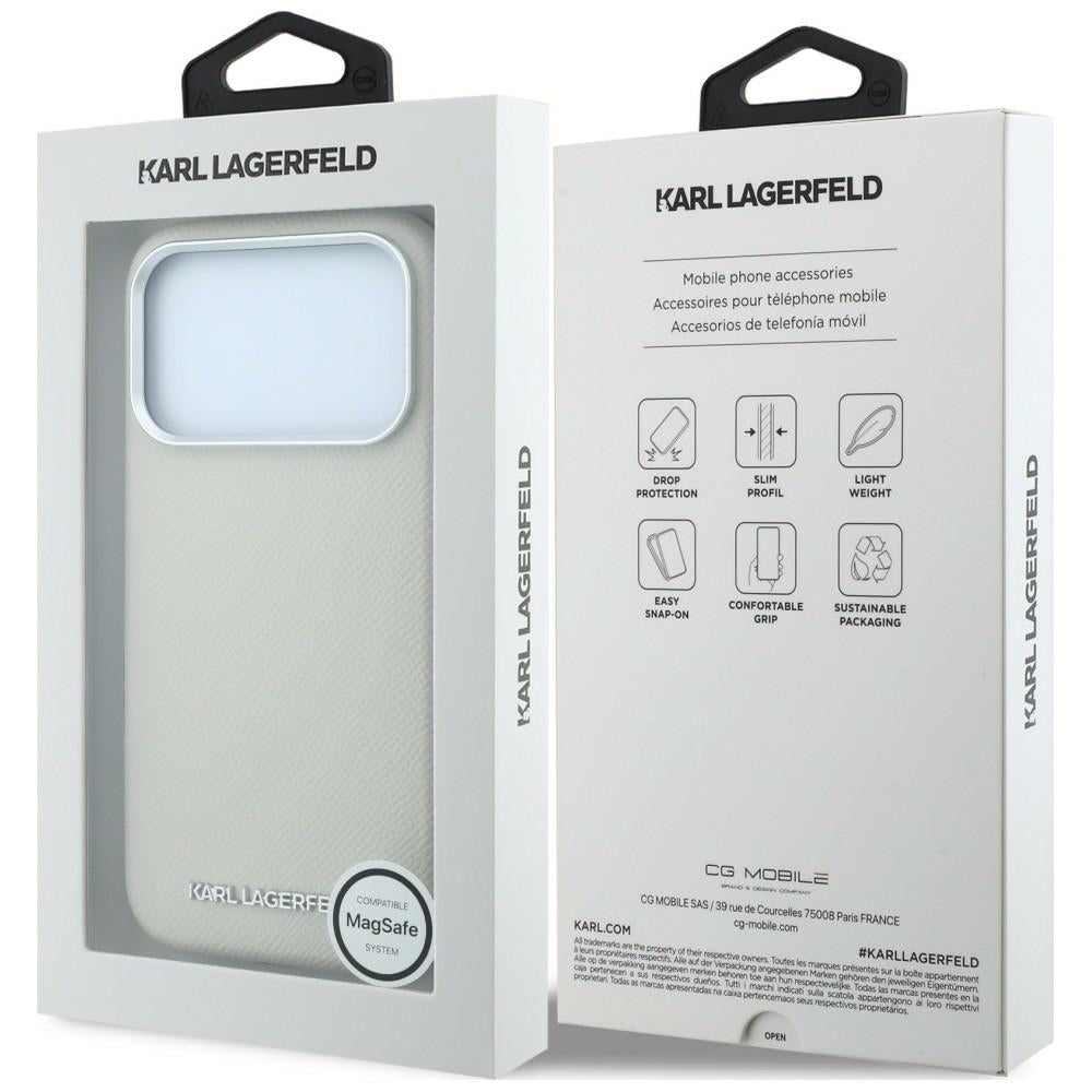 MagSafe-Hülle für Apple iPhone 18 Pro / 17 Pro, Karl Lagerfeld, genarbtes längliches Logo, Beige