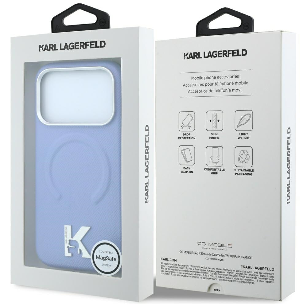 MagSafe-Hülle für Apple iPhone 18 Pro / 17 Pro, Karl Lagerfeld, Grained Embossed Ring, Blau