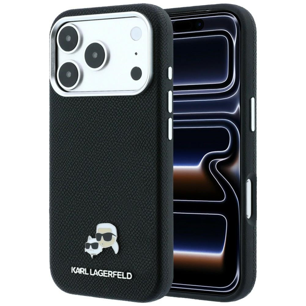 MagSafe-Hülle für Apple iPhone 18 Pro / 17 Pro, Karl Lagerfeld, Grained KC Heads, Schwarz