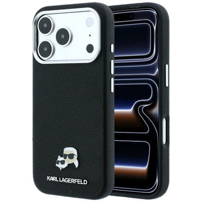 MagSafe-Hülle für Apple iPhone 18 Pro / 17 Pro, Karl Lagerfeld, Grained KC Heads, Schwarz