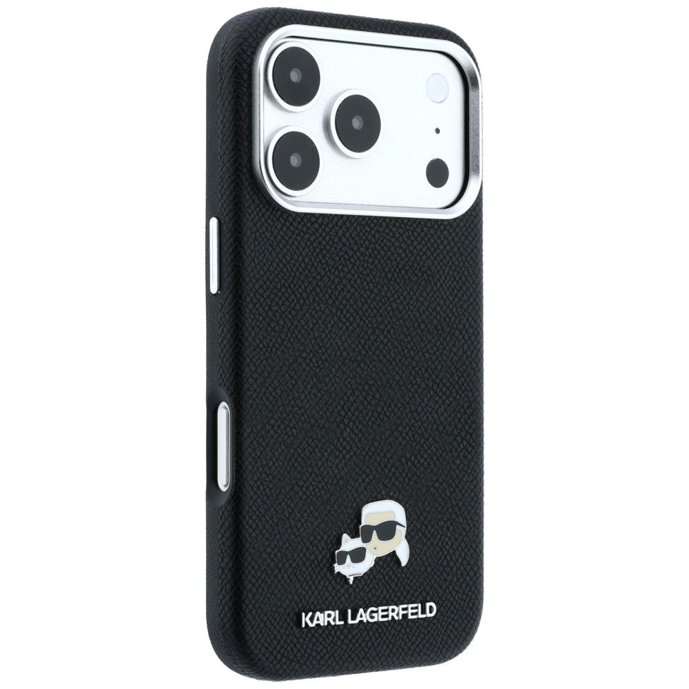 MagSafe-Hülle für Apple iPhone 18 Pro / 17 Pro, Karl Lagerfeld, Grained KC Heads, Schwarz