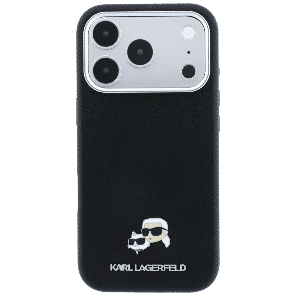 MagSafe-Hülle für Apple iPhone 18 Pro / 17 Pro, Karl Lagerfeld, Grained KC Heads, Schwarz