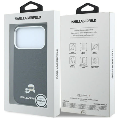 MagSafe-Hülle für Apple iPhone 18 Pro / 17 Pro, Karl Lagerfeld, Grained KC Heads, Schwarz