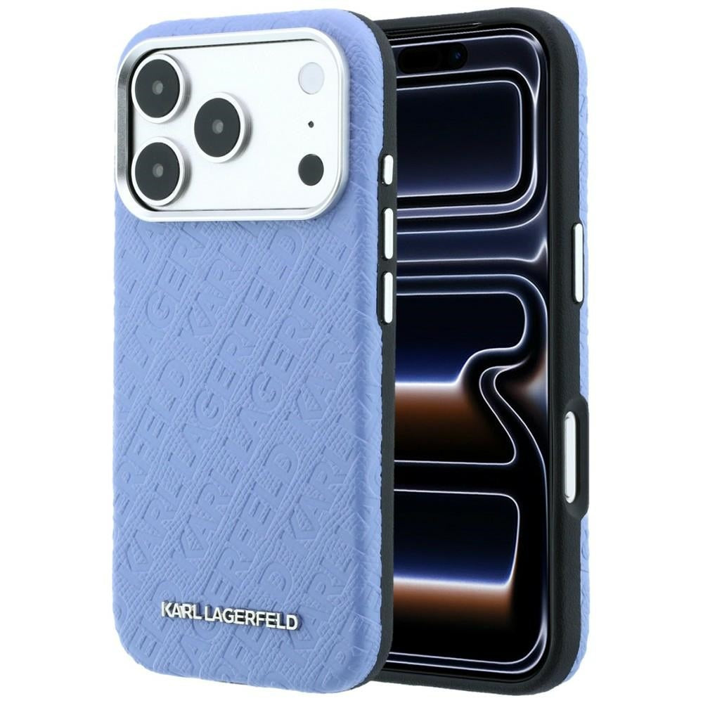 MagSafe-Hülle für Apple iPhone 18 Pro / 17 Pro, Karl Lagerfeld, geprägtes Metall-Logo, Blau