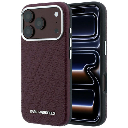 MagSafe-Hülle für Apple iPhone 18 Pro / 17 Pro, Karl Lagerfeld, geprägtes Metall-Logo, Weinrot