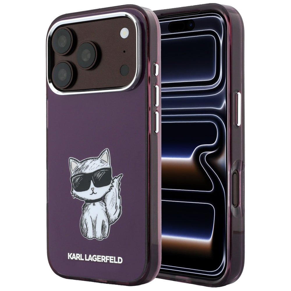 MagSafe-Hülle für Apple iPhone 18 Pro / 17 Pro, Karl Lagerfeld, HC IML Choupette Body Sketch Print, Weinrot