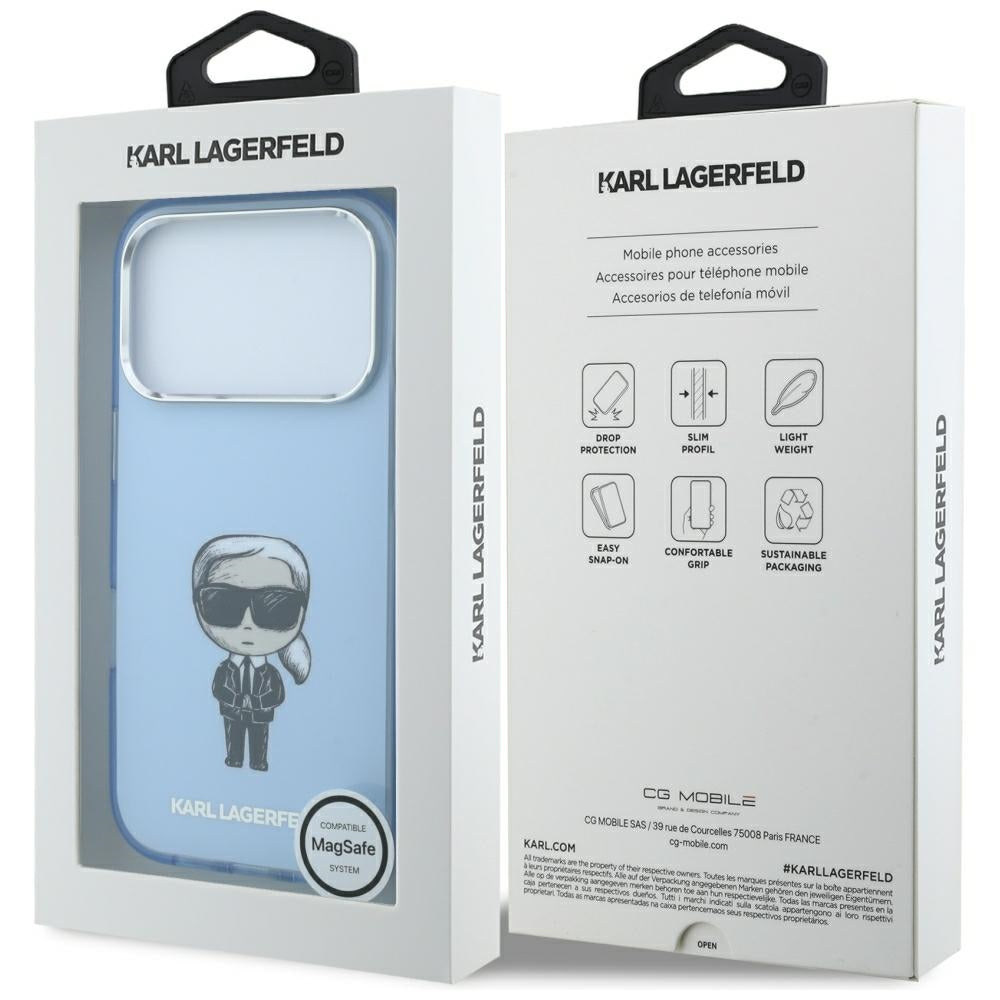 MagSafe-Hülle für Apple iPhone 18 Pro / 17 Pro, Karl Lagerfeld, HC IML Ikonik Sketch Print, Blau