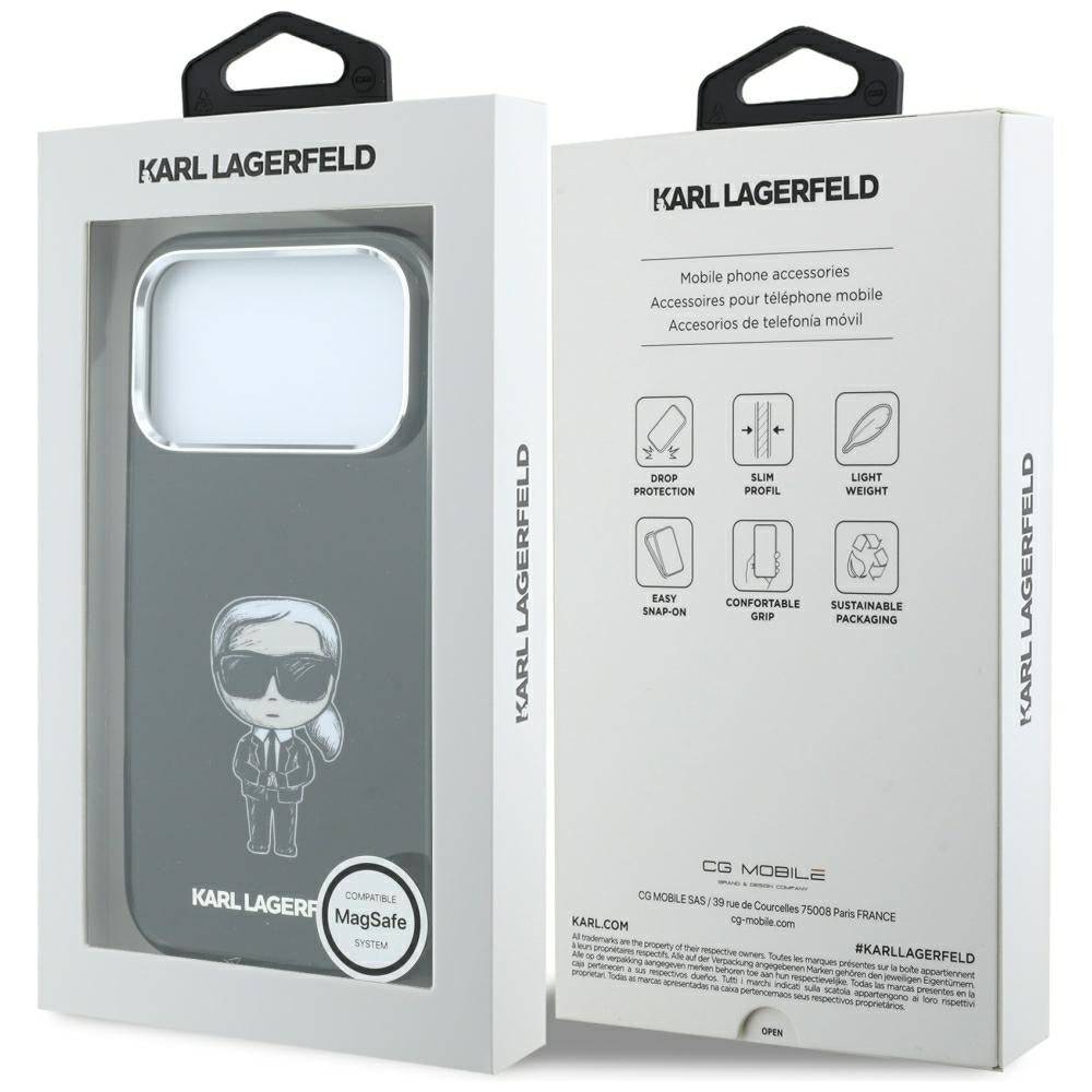 MagSafe-Hülle für Apple iPhone 18 Pro / 17 Pro, Karl Lagerfeld, HC IML Ikonik Sketch Print, Schwarz