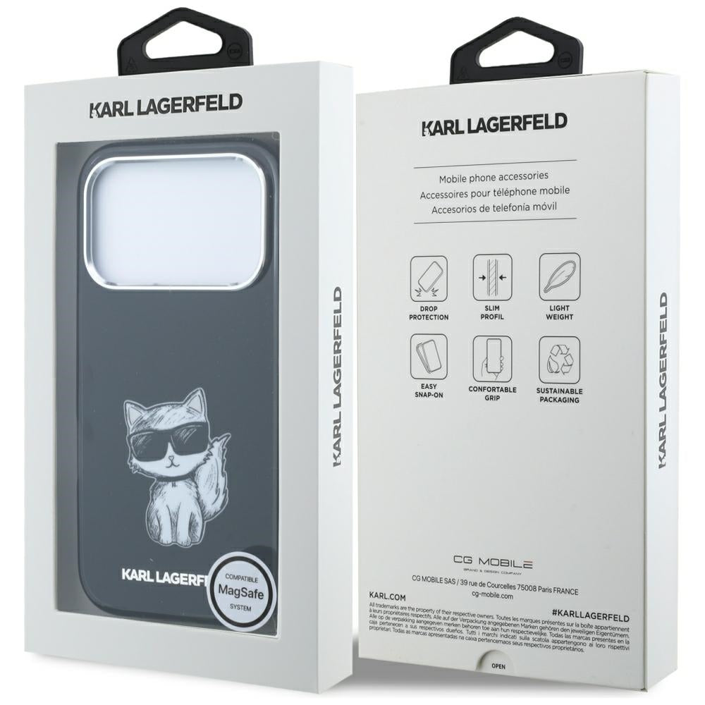 MagSafe-Hülle für Apple iPhone 18 Pro / 17 Pro, Karl Lagerfeld, IML Choupette Body Sketch Print, Schwarz