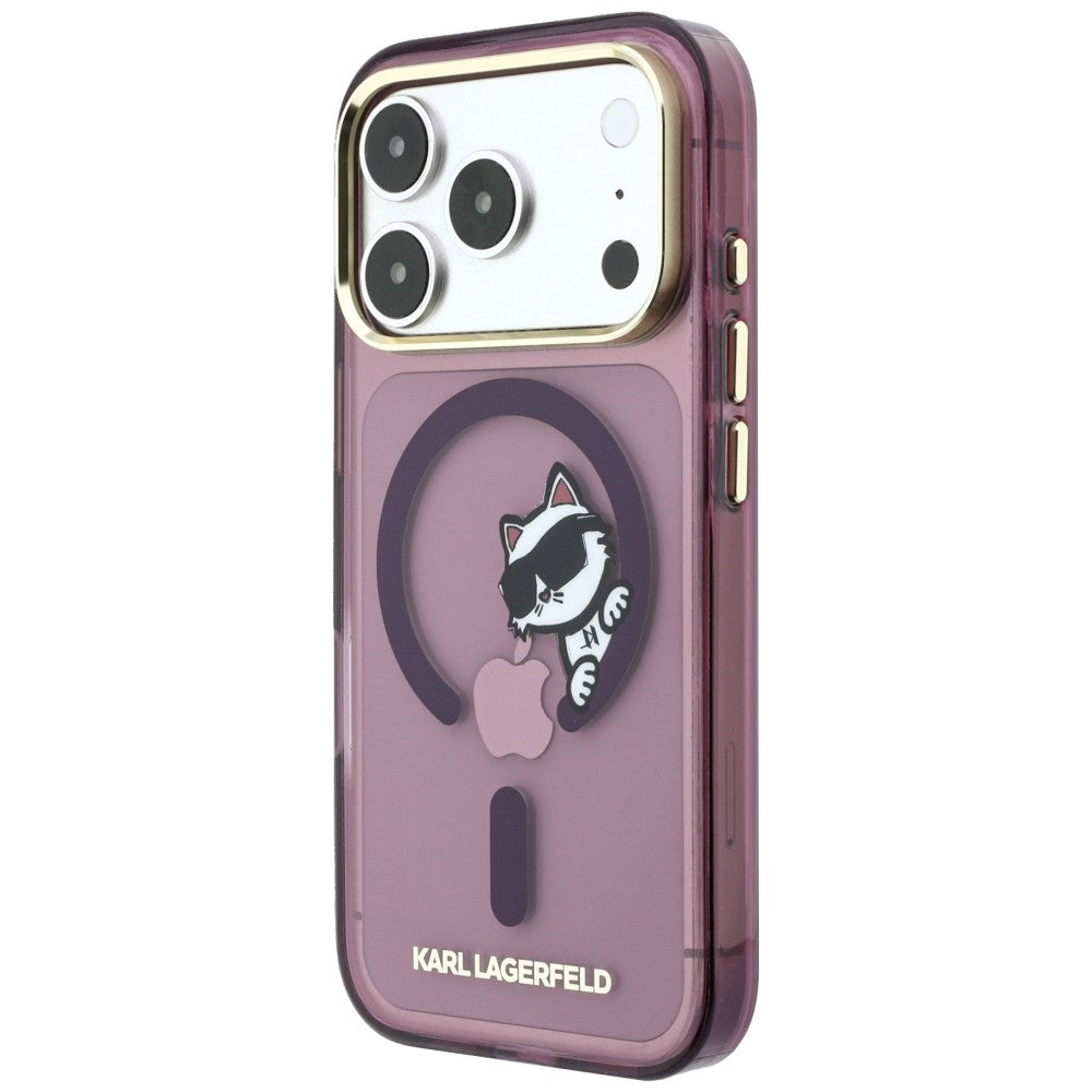MagSafe-Hülle für Apple iPhone 18 Pro / 17 Pro, Karl Lagerfeld, IML Peekaboo Print and Metal Frame, Burgunderrot