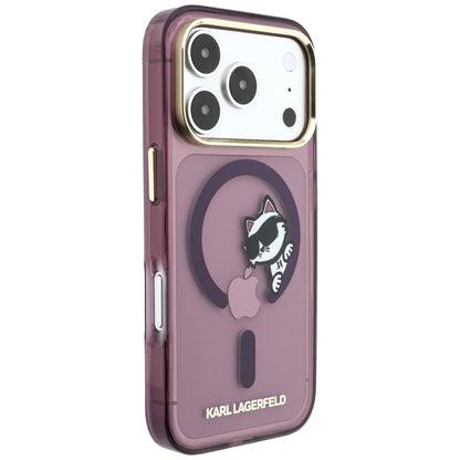 MagSafe-Hülle für Apple iPhone 18 Pro / 17 Pro, Karl Lagerfeld, IML Peekaboo Print and Metal Frame, Burgunderrot