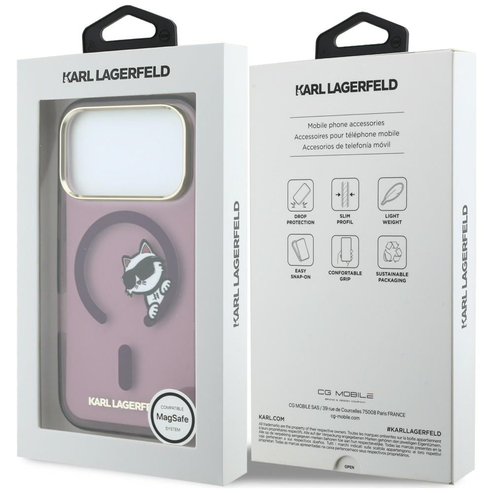 MagSafe-Hülle für Apple iPhone 18 Pro / 17 Pro, Karl Lagerfeld, IML Peekaboo Print and Metal Frame, Burgunderrot
