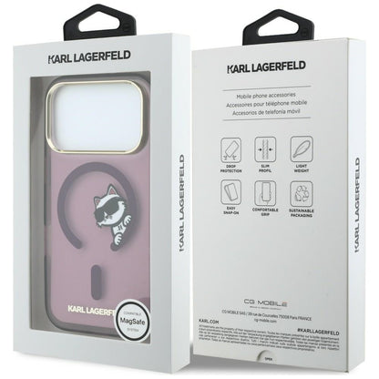 MagSafe-Hülle für Apple iPhone 18 Pro / 17 Pro, Karl Lagerfeld, IML Peekaboo Print and Metal Frame, Burgunderrot