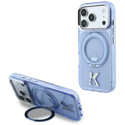 MagSafe-Hülle für Apple iPhone 18 Pro / 17 Pro, Karl Lagerfeld, IML Ring Stand Kameo Metall, Blau